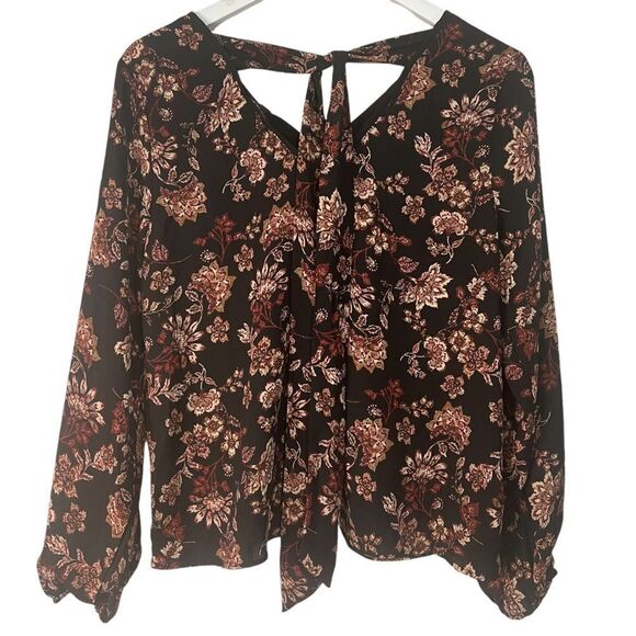 Stitch Fix Papermoon Floral Blouse Womens Small Black Double V Tie Back Top - Picture 5 of 7